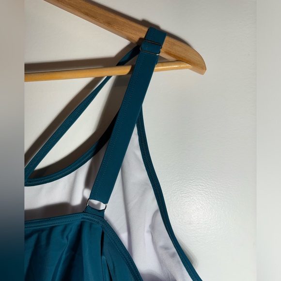 BLOOMCHIC Sz 22 green floral overlay sculpt one piece swim suit NWT 0B2 - Picture 5 of 9